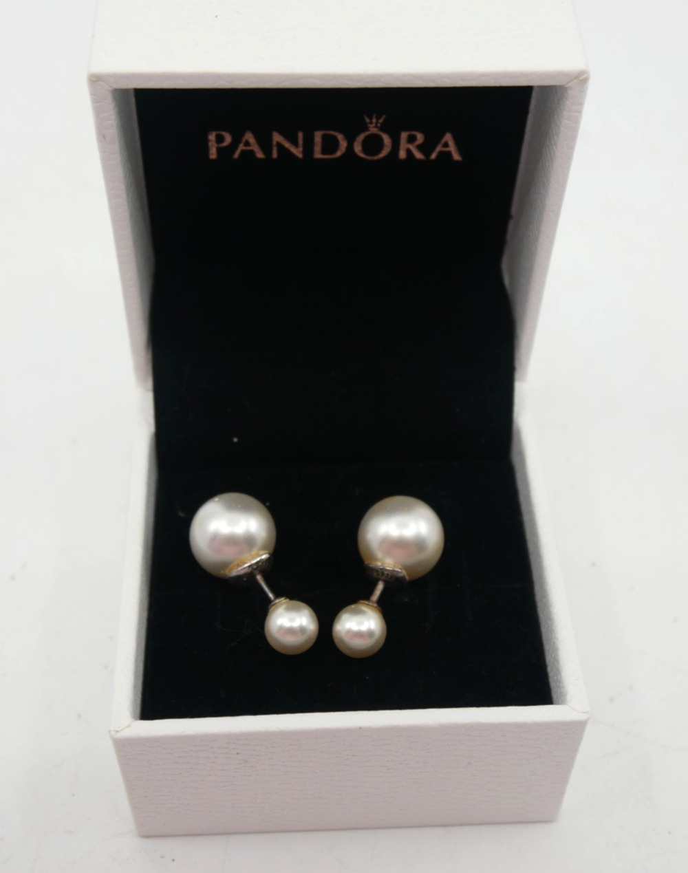 Pandora Luminous Drops ALE S925 Sterling Silver Double Pearl Ball Stud Earrings